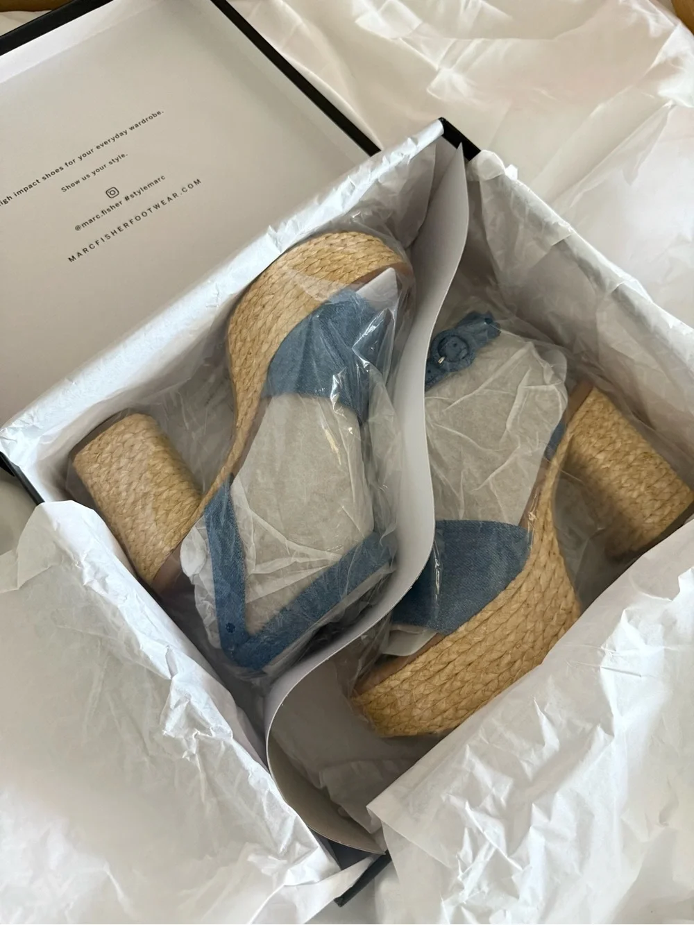Marc Fisher Denim Blue Espadrille Platform Sandals